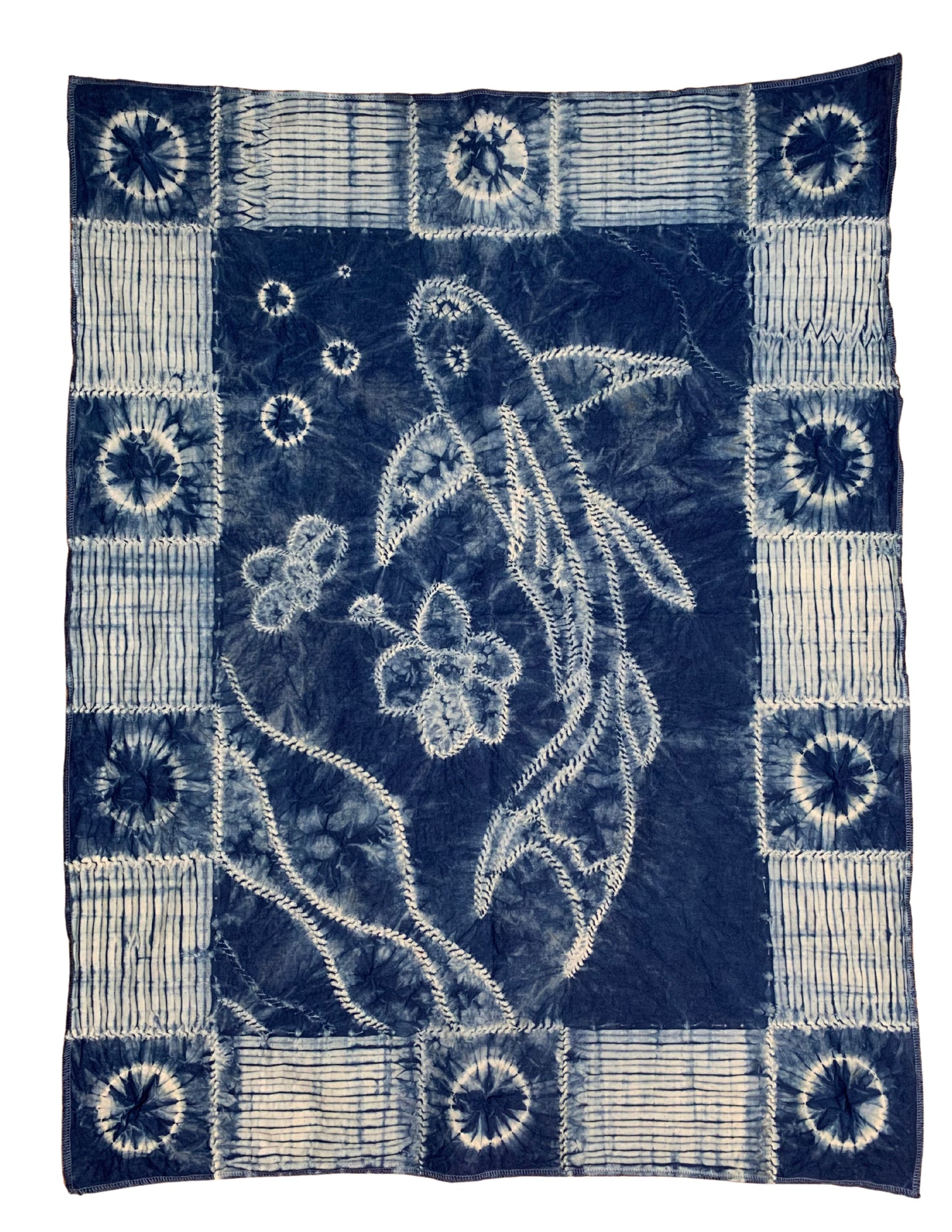 Koi-Patterned Indigo Tapestry